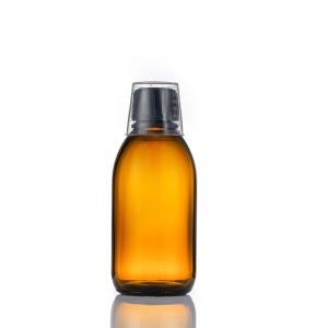 125ml Brown Syrup Bottle,Glass Medicine Bottle with Measuring Cup