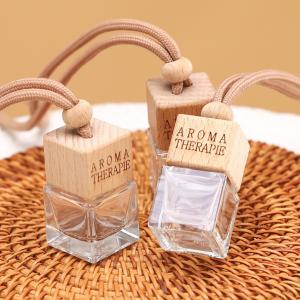 product image Square Empty Glass Bottle,10ml Car Perfume Bottles with Wooden Lid SK-CADB002