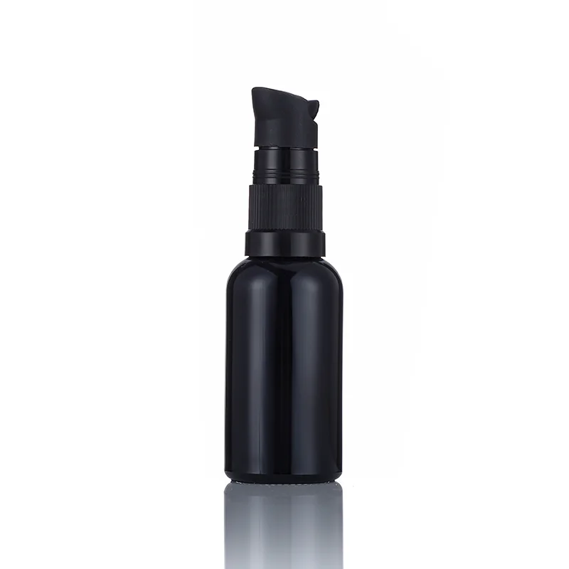 product image 30ml Black Empty Cosmetic Serum Glass Bottle with Cream Pump SK-BEGB011