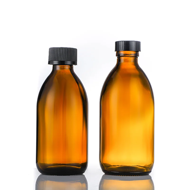 500ml Amber Pharma Oral Liquid Glass Bottle,Round Bottle for Medicine Liquid Syrup