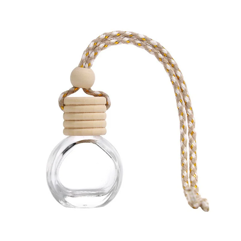 Flat Round 10ML Car air Freshener Hanging Aroma Diffuser Perfume Bottle with Wooden Lid