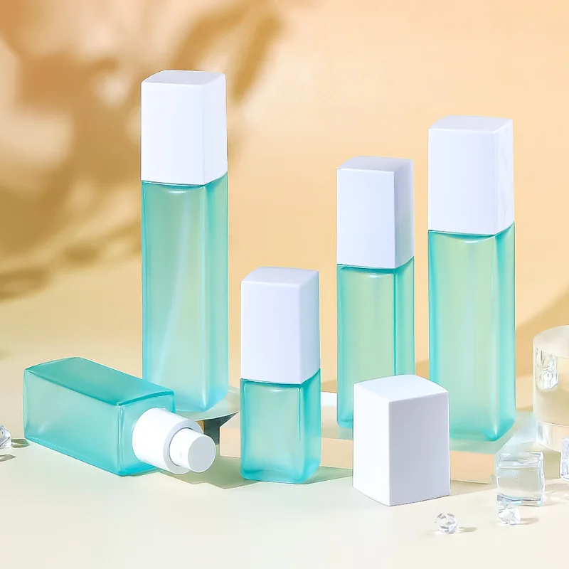 product image Luxury Frosted Blue Plastic Custom 30ml 50ml 100ml PETG Empty Square Lotion Spray Pump Bottle TP-PETGJ06