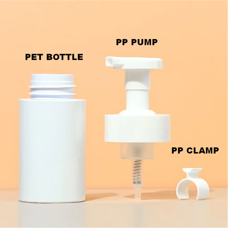 New Empty 250ml 300ml PET Plastic Transparent White Mousse Foam Pump Bottles for Facial Cleanser or Shampoo