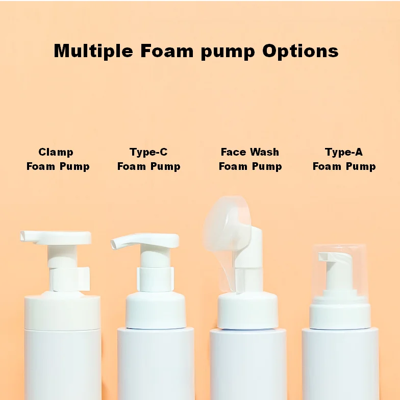 New Empty 250ml 300ml PET Plastic Transparent White Mousse Foam Pump Bottles for Facial Cleanser or Shampoo