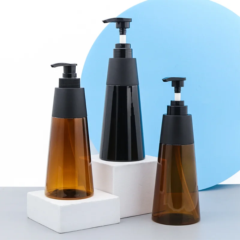 High Quality 200ml 350ml Conical PET Bottle for Face Wash Shampoo Shower Gel with Upper and Lower Locking Design Packaging
