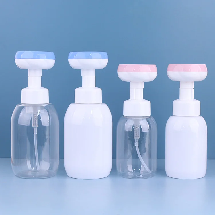 In stock 300/500ml Cosmetic Packaging Bottle PET Hand Wash Soap Dispenser Flower Shape Facial Cleanser Foam Instant Availability