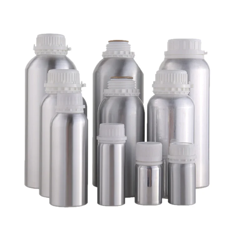 100ml 250ml 500ml Shiny Silver Aluminum Bottle for Essential Oils, Flavors, Solvents and Related Products with PP Tamper Evident Screw Cap