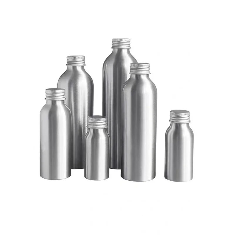 100ml 150ml Shiny Silver Aluminum Cosmetic Bottle, Dropper Aluminum Bottle Container with Screw Lid