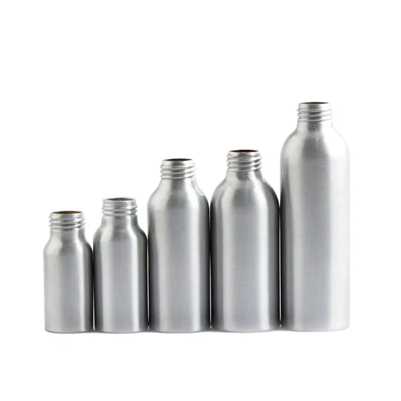 100ml 150ml Shiny Silver Aluminum Cosmetic Bottle, Dropper Aluminum Bottle Container with Screw Lid