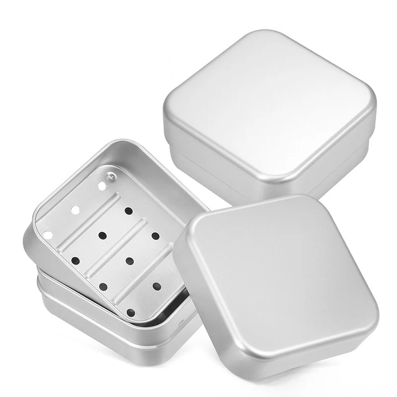 Hot Selling Aluminum Soap Packaging Box Portable Aluminum Box Three Layer With Strainer Soap Storage Container