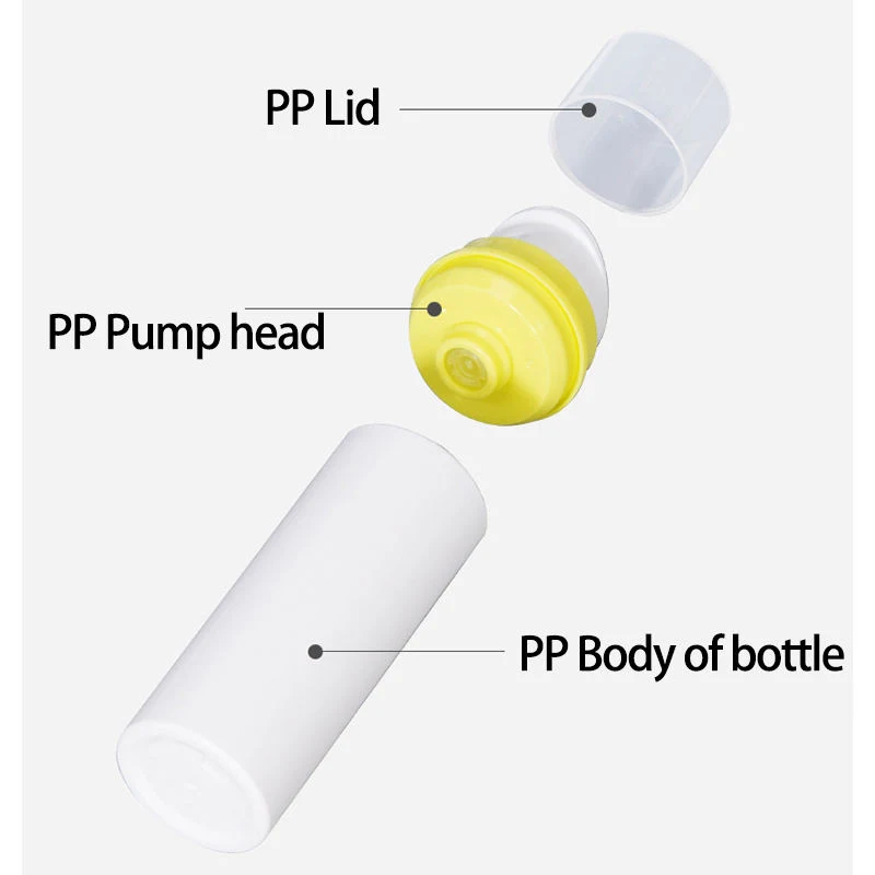 Wholesale Customization 30ml 50ml 100ml 120ml 150ml 200ml Yellow Ring Pump White Airless Bottle Body for Skin Care