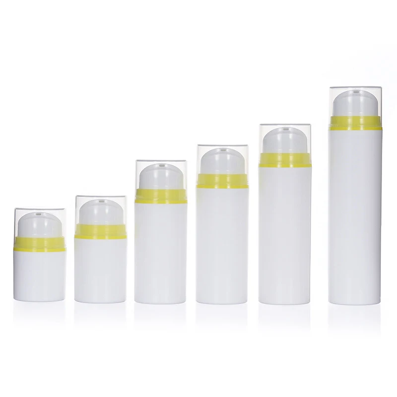 Wholesale Customization 30ml 50ml 100ml 120ml 150ml 200ml Yellow Ring Pump White Airless Bottle Body for Skin Care