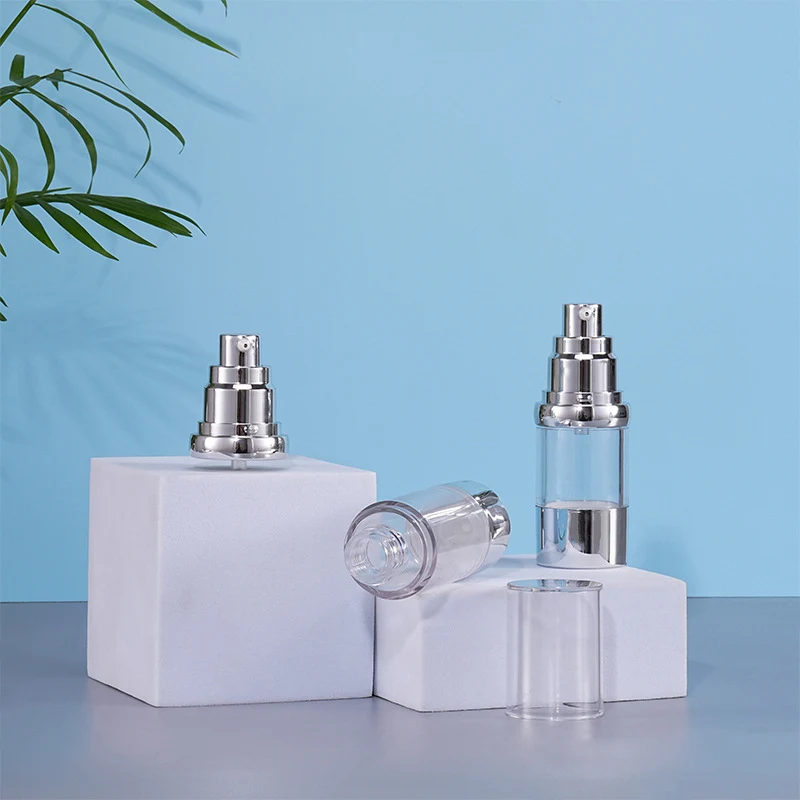 Unique Luxury Electroplating Silver Gold Airless Bottle 50ml Airless Lotions Serum Foundation Cream Shampoo Bottle