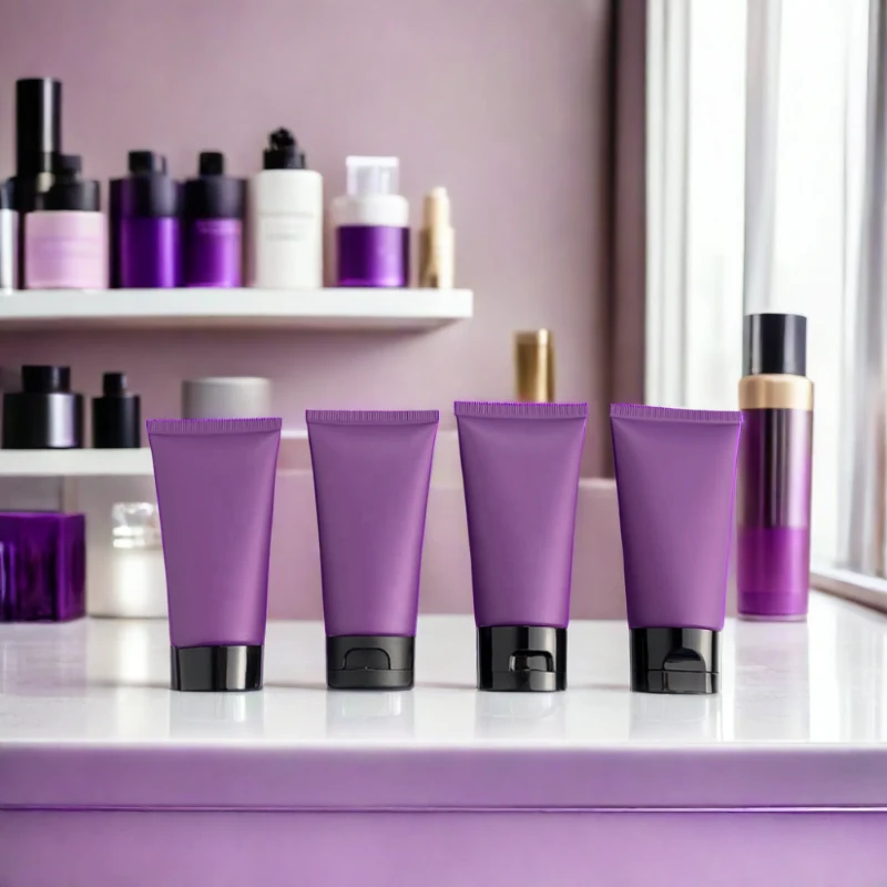 50ml Purple Matte Soft Plastic Makeup Tube Custom Logo for Facial Cleanser Skin Care Sunscreen Face Care Cosmetic
