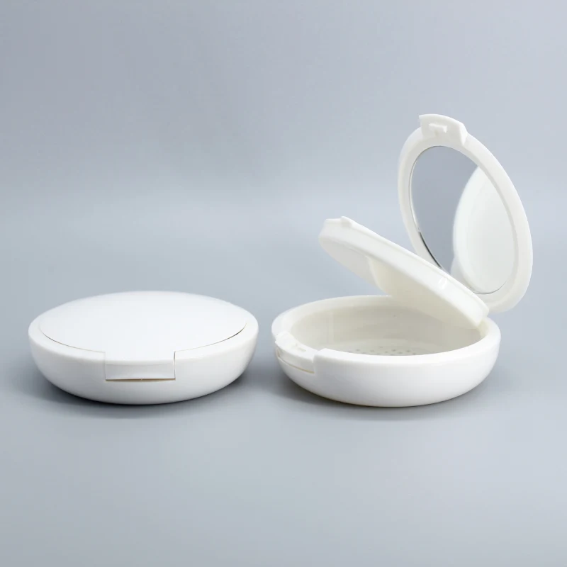 3G Loose Powder Compact White Portable Case with Mirror Cosmetics Packaging